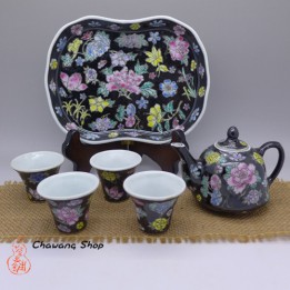 Jingdezhen Vintage Hand Painted Six-piece Tea Set "Black Wan Hua"