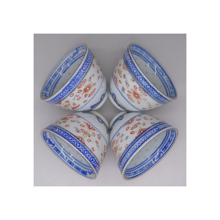 Jingdezhen Vintage Tea Cup "Rice Grain Pattern" with colored decoration 65cc