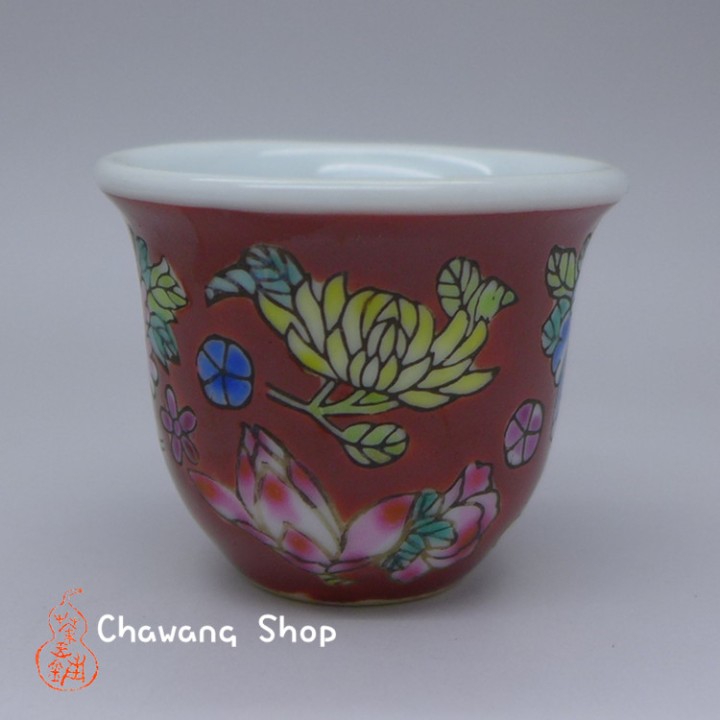 Jingdezhen Vintage Hand Painted Tea Cup "Hong Wan Hua" 20cc