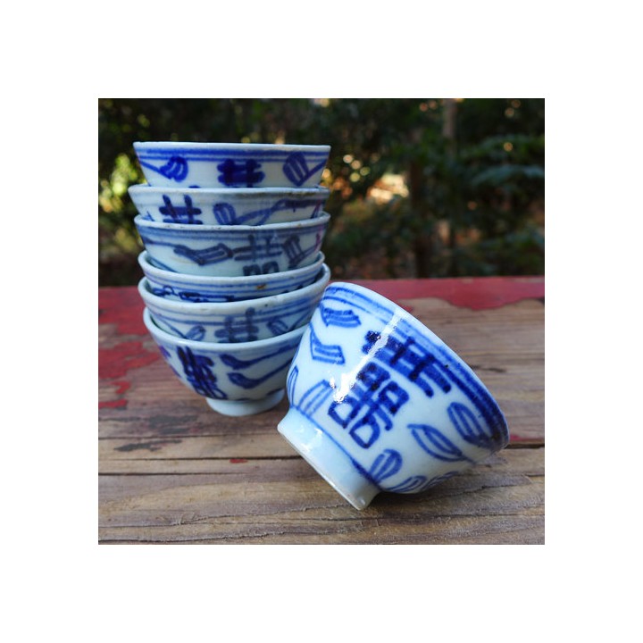 Vintage Blue And White "Double Happiness" Cup Grade B