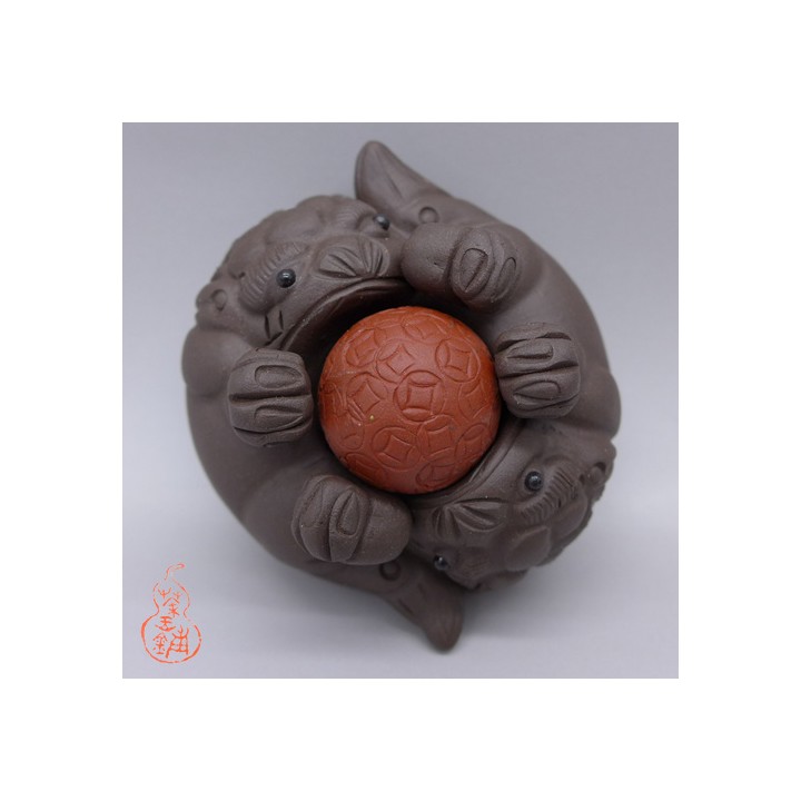 Zisha Clay Tea Pet "Two lions Playing With A Ball"