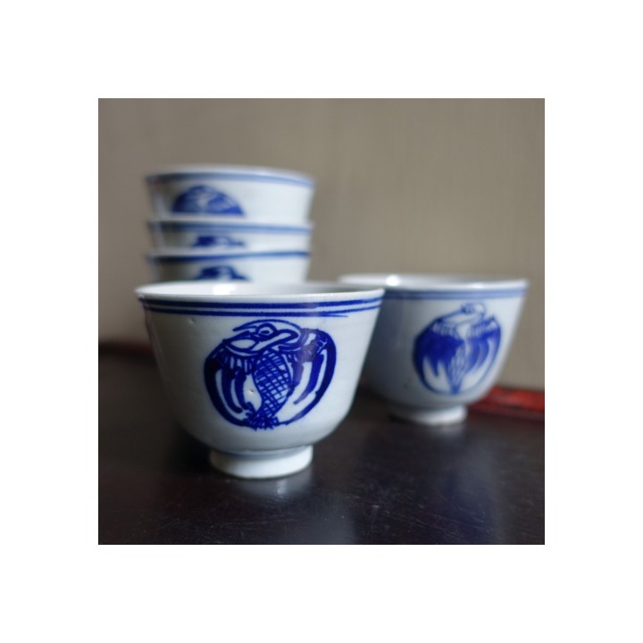Vintage Blue and white porcelain Crane pattern Cup 110ml