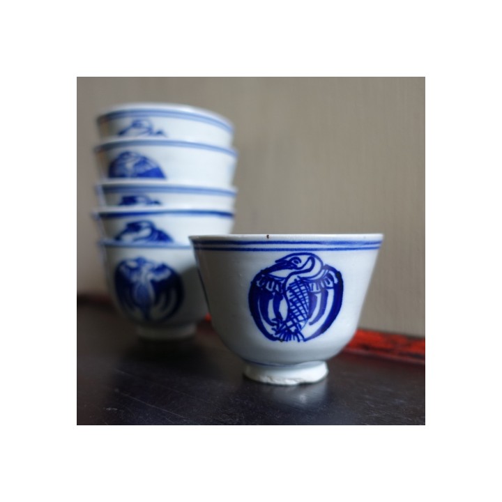 Vintage Blue and white porcelain Crane pattern Cup 110ml