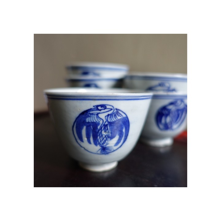 Vintage Blue and white porcelain Crane pattern Cup 110ml
