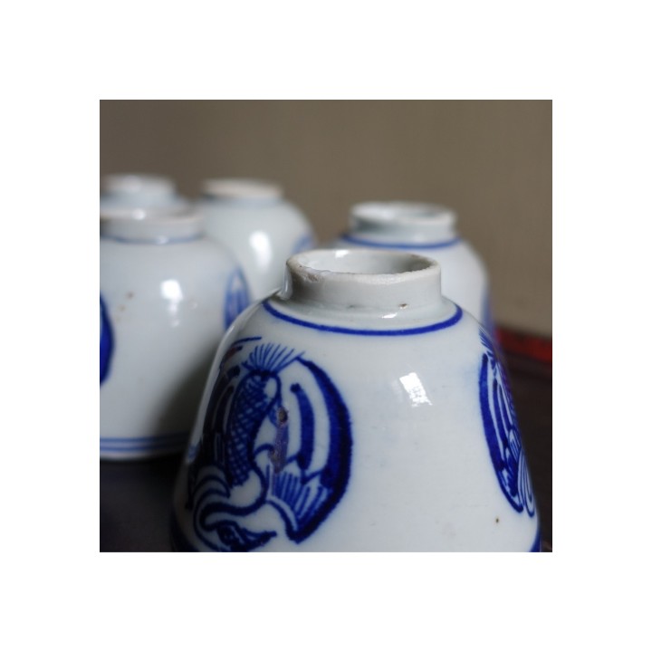Vintage Blue and white porcelain Crane pattern Cup 110ml