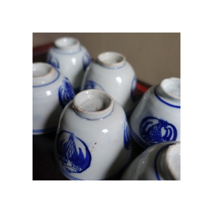 Vintage Blue and white porcelain Crane pattern Cup 110ml