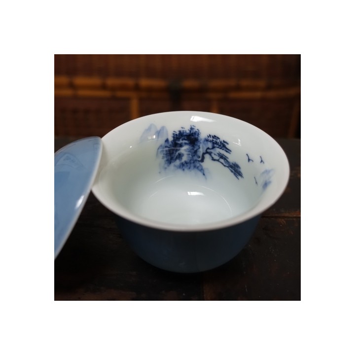 Porcelain Hand-painted Landscape Blue Gaiwan 100ml