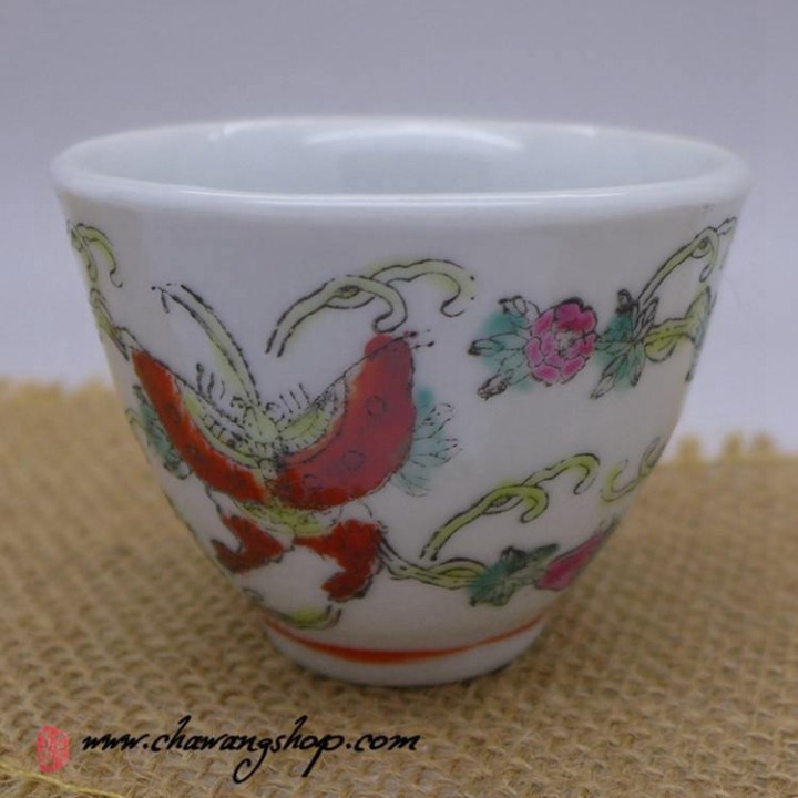 Jingdezhen Vintage Hand Painted Tea Cup "Butterfly and Melon- White" 50cc