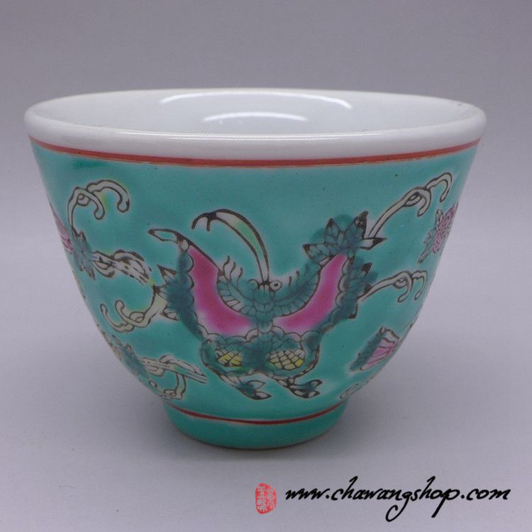 Jingdezhen Vintage Hand Painted Tea Cup Butterfly and Melon - Green 90cc Jingdezhen Vintage Hand Painted Tea Cup Butterfly and Melon - Green 90cc