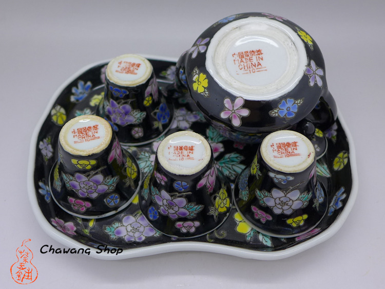 Jingdezhen Vintage Hand Painted Six-piece Tea Set Black Wan Hua