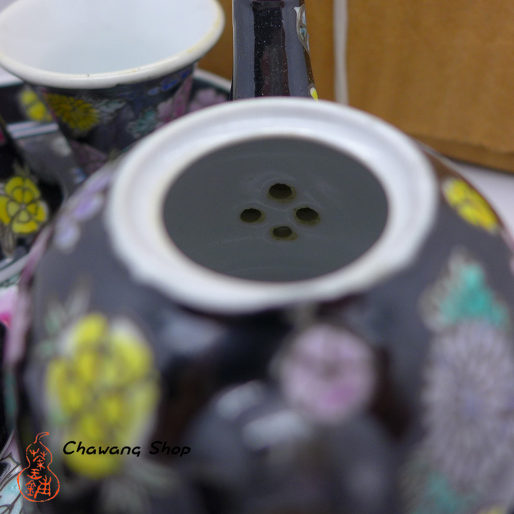 Jingdezhen Vintage Hand Painted Six-piece Tea Set Black Wan Hua