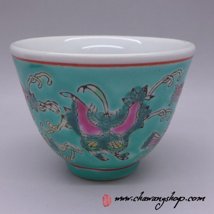 Jingdezhen Vintage Hand Painted Tea Cup Butterfly and Melon - Green 90cc