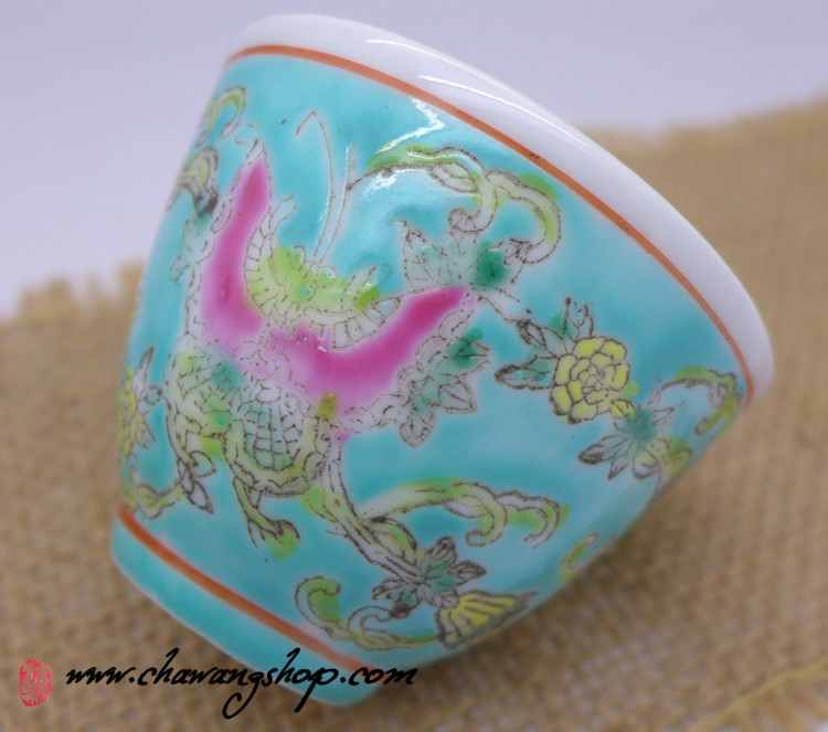 Jingdezhen Vintage Hand Painted Tea Cup Butterfly and Melon Green 50cc