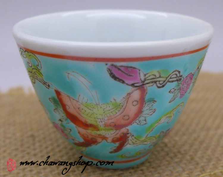 Jingdezhen Vintage Hand Painted Tea Cup Butterfly and Melon Green 50cc
