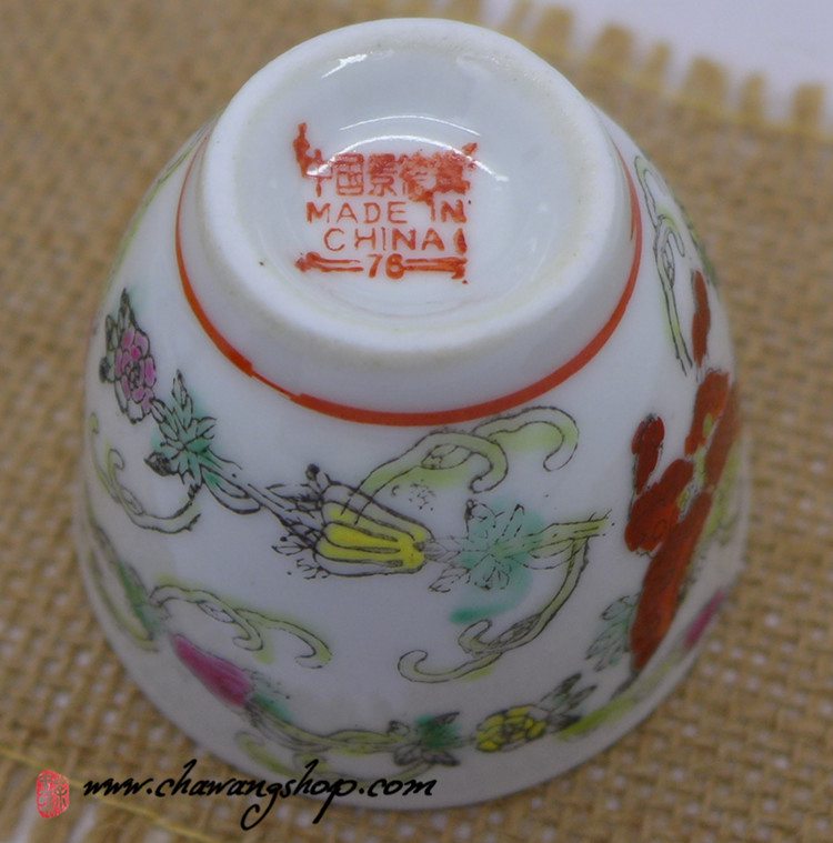 Jingdezhen Vintage Hand Painted Tea Cup "Butterfly and Melon- White" 50cc