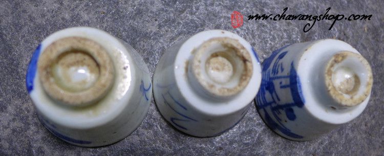 Vintage Chaozhou Gongfu Tea Cups Set of three pieces A Vintage Chaozhou Gongfu Tea Cups Set of three pieces A