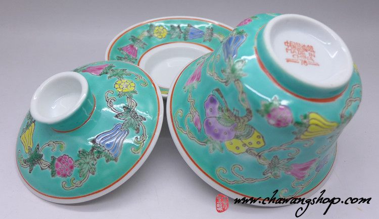 Jingdezhen Vintage Hand Painted Gaiwan Butterfly and Melon - Green 160cc