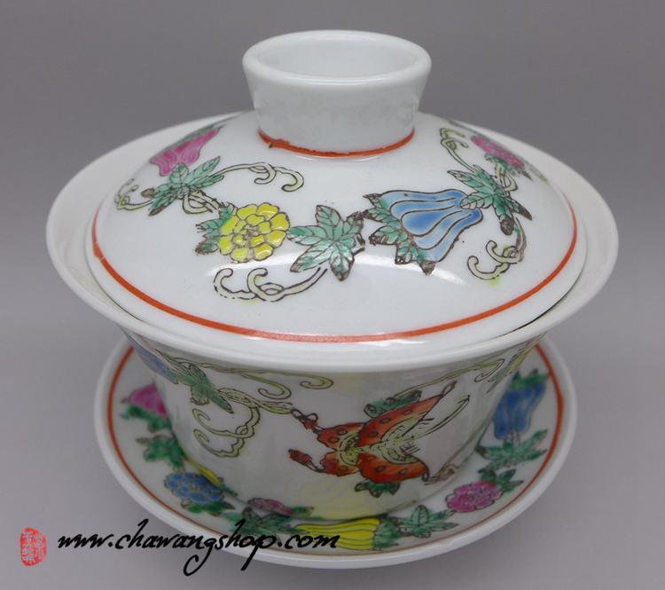 Jingdezhen Vintage Hand Painted Gaiwan Butterfly and Melon - White 160cc