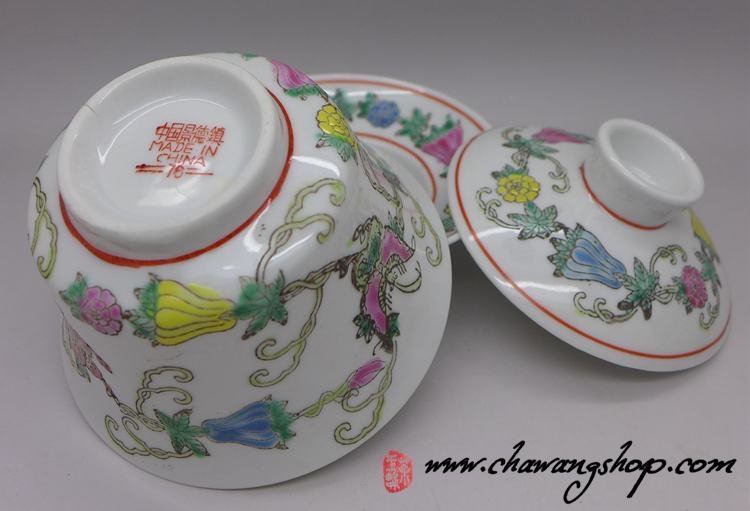 Jingdezhen Vintage Hand Painted Gaiwan Butterfly and Melon - White 160cc
