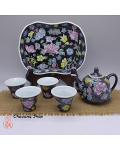 Jingdezhen Vintage Hand Painted Six-piece Tea Set "Black Wan Hua"
