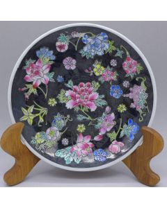 Jingdezhen Vintage Hand Painted Tea Plate Black Wan Hua