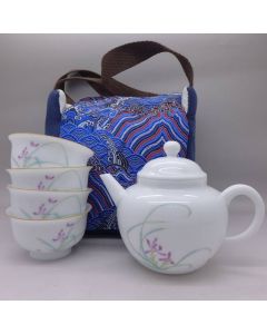 Porcelain Travel Tea Set Orchid Motive 