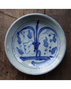 Vintage high grade Blue-and-white Plate "Flower Basket"