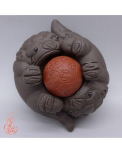 Zisha Clay Tea Pet "Two lions Playing With A Ball" 