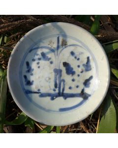 Vintage high grade Blue-and-white Plate "Flower Basket"