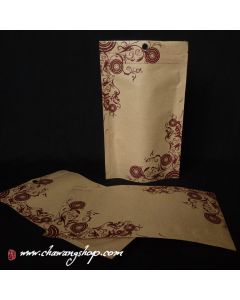 Eco Friendly Printed Kraft Paper Tea Packaging Bag With Zipper 12x20x4 cm- 50 bags