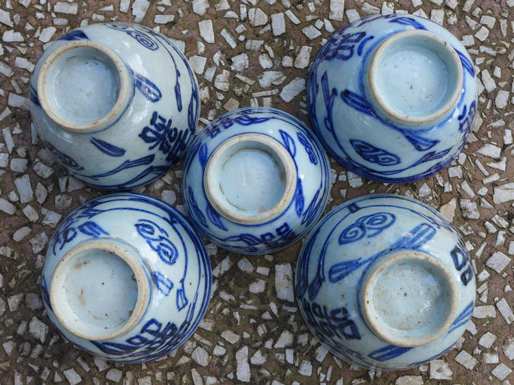 Vintage Blue And White "Double Happiness" Cups