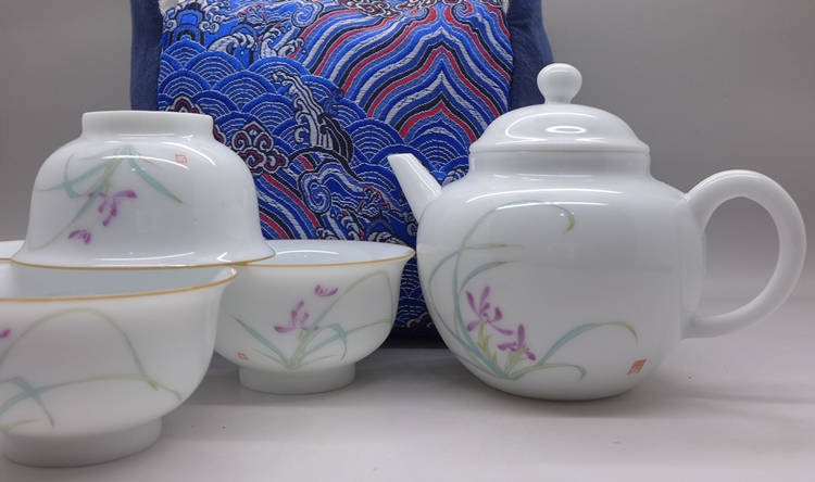 Porcelain Travel Tea Set Orchid Motive 