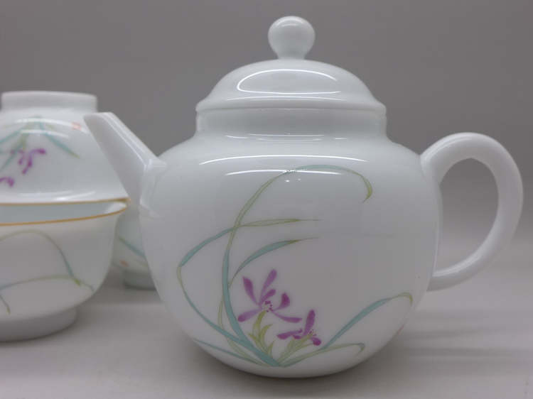 Porcelain Travel Tea Set Orchid Motive 
